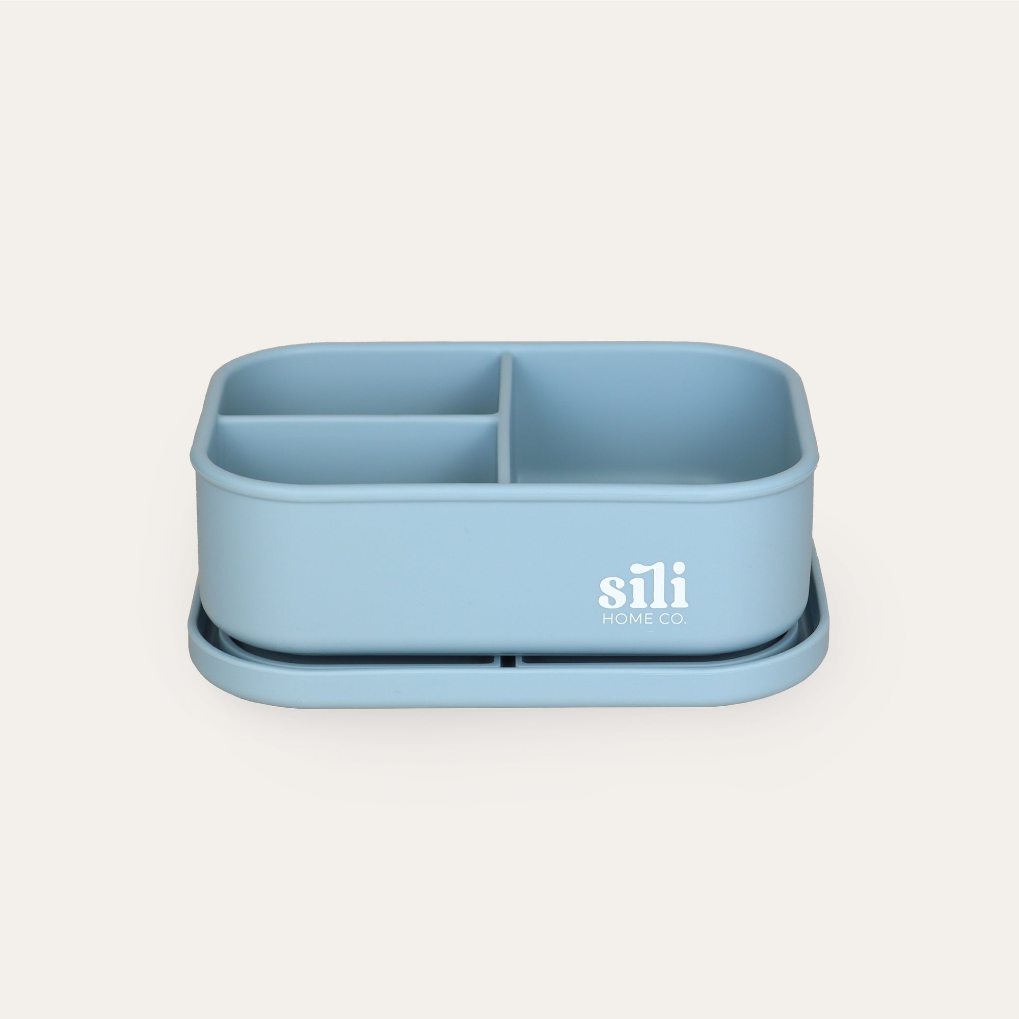 Blue silicone container with compartments